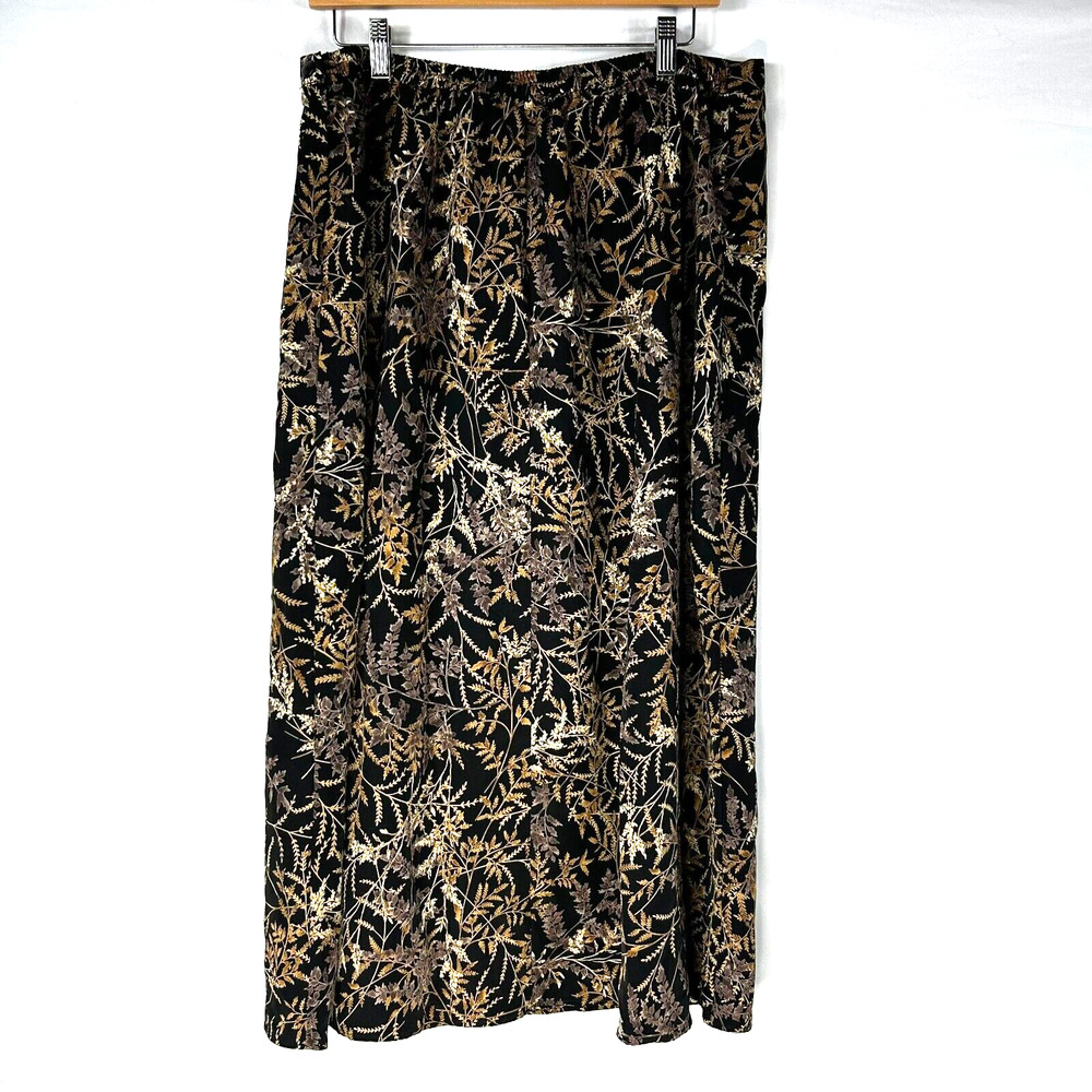 First Option Too Long Skirt Womens 1X Black Yellow All Over Print Elastic Waist - Picture 6 of 10